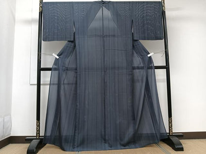 平和屋着物＊夏物　小紋　絽　縞　正絹　逸品　CABJ9698xi