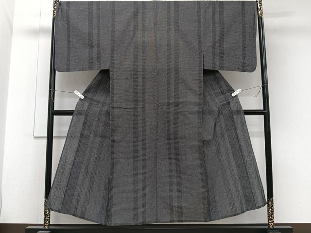 平和屋着物＊夏物　男性　小紋　紗　80亀甲　間道亀甲文　黒地　CABJ9702xi