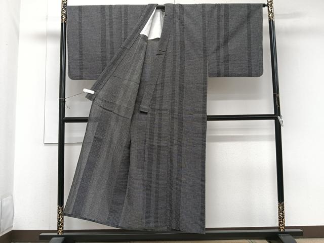 平和屋着物＊夏物　男性　小紋　紗　80亀甲　間道亀甲文　黒地　CABJ9702xi