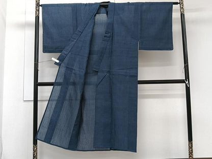 平和屋着物＊夏物　男性　本場小千谷縮　留紺色　麻　逸品　CABJ9703xi