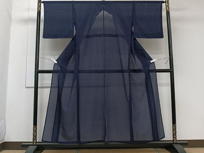 平和屋着物＊夏物　小紋　絽縮緬　鉄紺色　正絹　逸品　未使用　CABJ9705xi