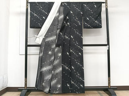平和屋着物＊夏物　小紋　絽　跳兎　黒地　正絹　逸品　CABJ9707xi