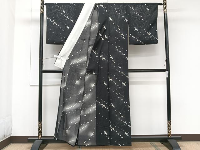 平和屋着物＊夏物　小紋　絽　跳兎　黒地　正絹　逸品　CABJ9707xi