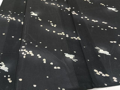 平和屋着物＊夏物　小紋　絽　跳兎　黒地　正絹　逸品　CABJ9707xi