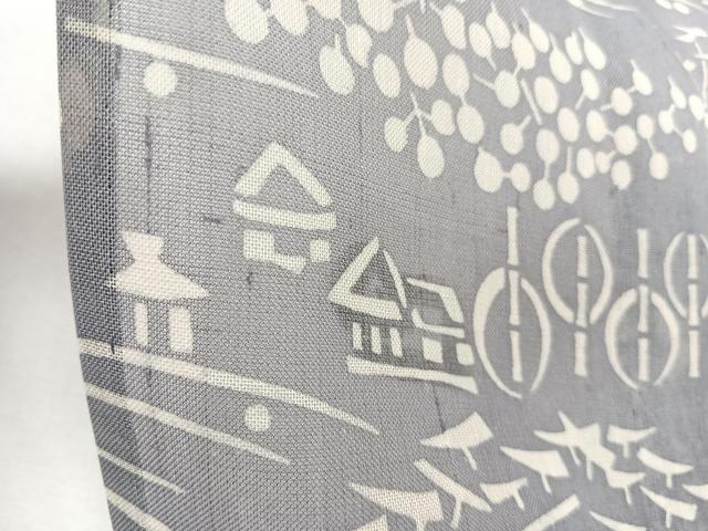 平和屋着物＊松煙染の第一人者　川島草苑　夏物　小紋　紗紬　風景文　正絹　逸品　CABJ9709xi