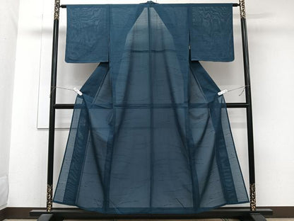 平和屋着物＊夏物　色無地　変わり絽　流水紋紗　藍色　正絹　逸品　未使用　CABJ9712xi