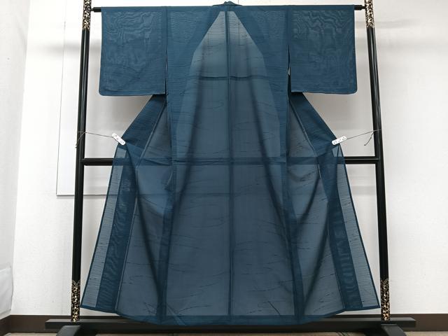 平和屋着物＊夏物　色無地　変わり絽　流水紋紗　藍色　正絹　逸品　未使用　CABJ9712xi