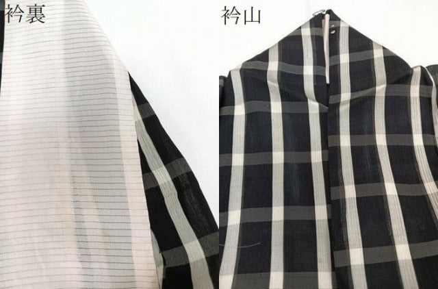 平和屋着物＊夏物　お召　紗　格子柄　黒地　正絹　逸品　CABJ9714xi