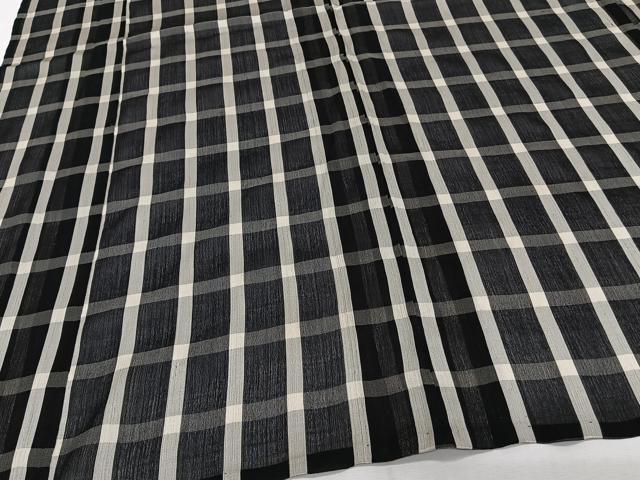 平和屋着物＊夏物　お召　紗　格子柄　黒地　正絹　逸品　CABJ9714xi