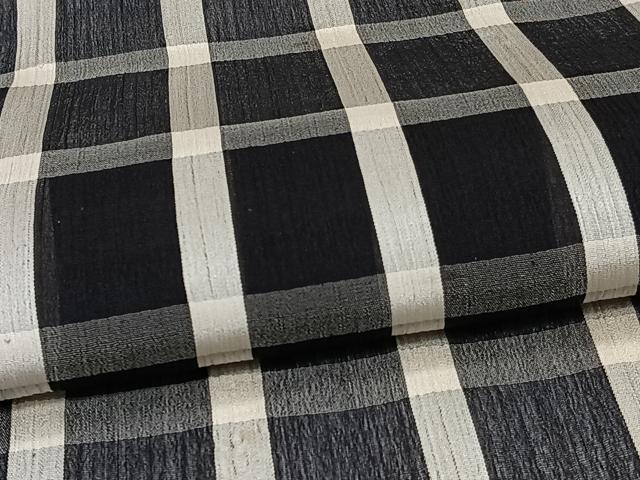 平和屋着物＊夏物　お召　紗　格子柄　黒地　正絹　逸品　CABJ9714xi