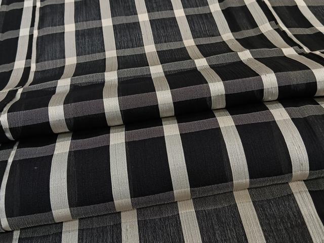平和屋着物＊夏物　お召　紗　格子柄　黒地　正絹　逸品　CABJ9714xi