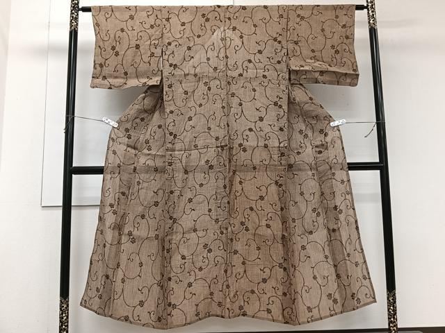 平和屋着物＊夏物　本場小千谷縮　花唐草文　麻　逸品　CABJ9717xi