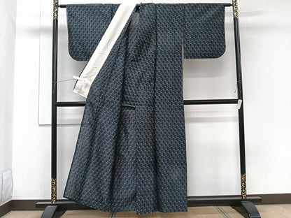 平和屋着物＊夏物　紗紬　幾何学文　正絹　逸品　CABJ9718xi