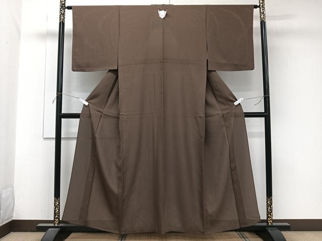 平和屋着物＊夏物　色無地　縦絽　枯茶色　正絹　逸品　未使用　CABJ9721xi