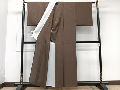 平和屋着物＊夏物　色無地　縦絽　枯茶色　正絹　逸品　未使用　CABJ9721xi