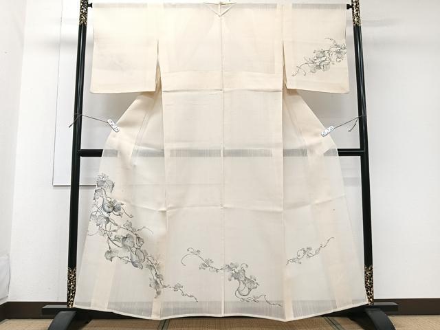 平和屋着物＊夏物　訪問着　紗紬　手描き　瓢箪蔦の葉文　金彩　正絹　逸品　CABJ9725xi