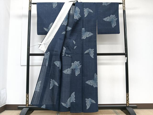 平和屋着物＊夏物　矢代仁　紗紬　舞蝶文　反端付き　正絹　逸品　CABJ9728xi