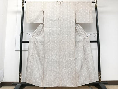 平和屋着物＊夏物　小紋　絽　杢目絞り　麻の葉文　正絹　逸品　CABJ9734xi