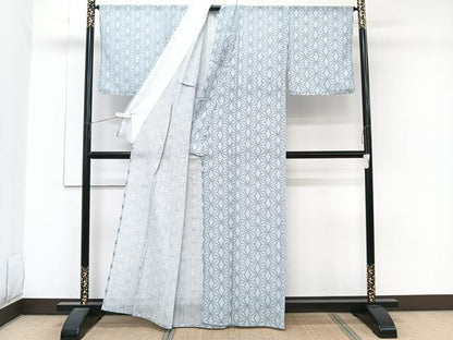 平和屋着物＊夏物　小紋　紗　麻の葉文　洗える着物　CABJ9744xi