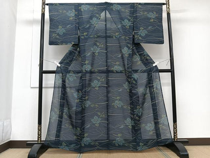 平和屋着物＊夏物　小紋　紗　草花文　洗える着物　CABJ9746xi