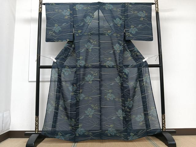 平和屋着物＊夏物　小紋　紗　草花文　洗える着物　CABJ9746xi