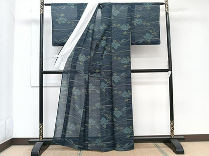 平和屋着物＊夏物　小紋　紗　草花文　洗える着物　CABJ9746xi