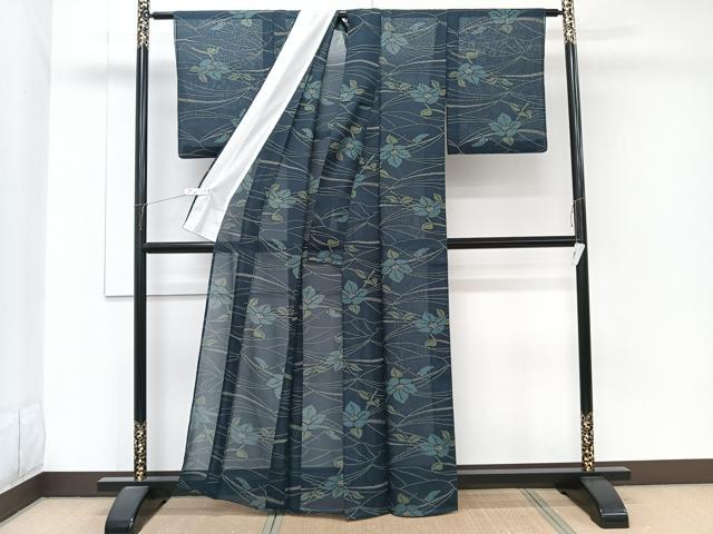 平和屋着物＊夏物　小紋　紗　草花文　洗える着物　CABJ9746xi