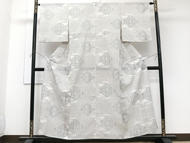 平和屋着物＊夏物　小紋　紗　幾何学吉祥文　洗える着物　CABJ9747xi