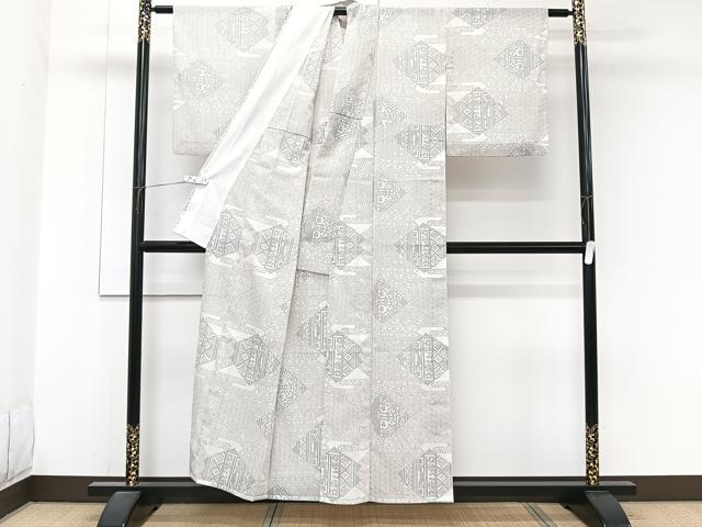 平和屋着物＊夏物　小紋　紗　幾何学吉祥文　洗える着物　CABJ9747xi