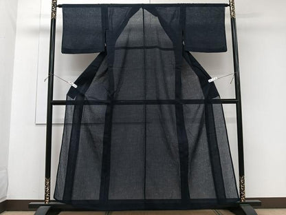 平和屋着物＊夏物　色無地　芝笹紋紗　青褐色　洗える着物　CABJ9752xi