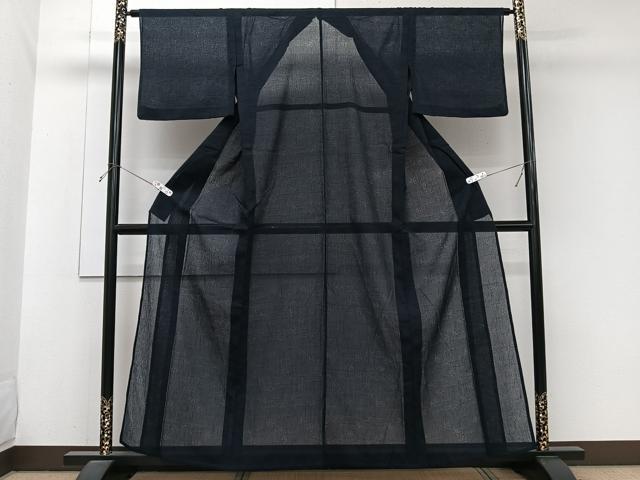 平和屋着物＊夏物　色無地　芝笹紋紗　青褐色　洗える着物　CABJ9752xi