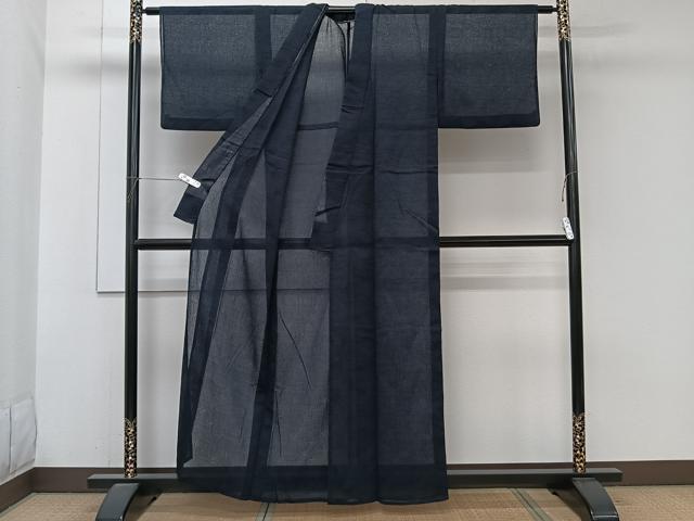 平和屋着物＊夏物　色無地　芝笹紋紗　青褐色　洗える着物　CABJ9752xi