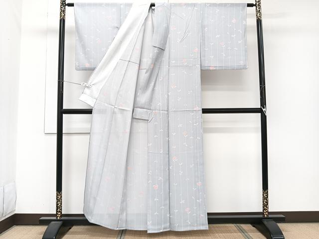 平和屋着物＊夏物　小紋　絽　枝草花文　洗える着物　CABJ9756xi