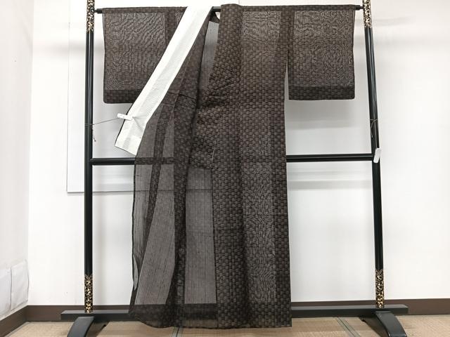 平和屋着物＊夏物　絹芭蕉　天然繭　手紡ぎ　変わり格子　証紙付き　正絹　逸品　CABJ9767xi