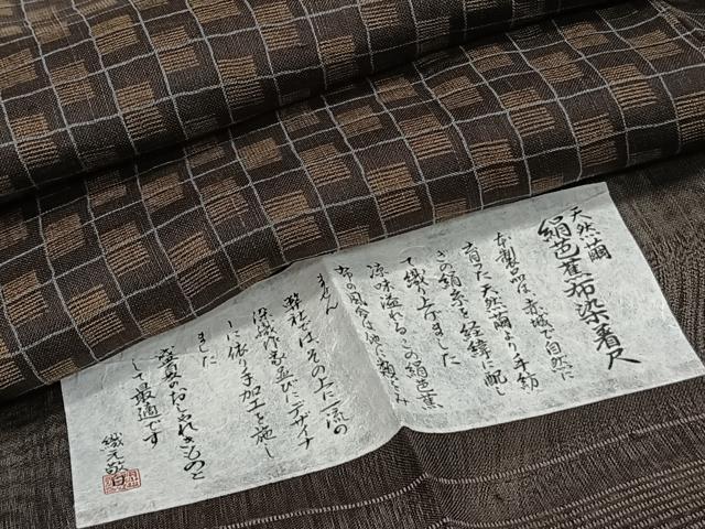 平和屋着物＊夏物　絹芭蕉　天然繭　手紡ぎ　変わり格子　証紙付き　正絹　逸品　CABJ9767xi
