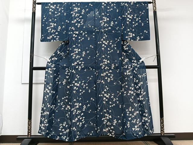 平和屋着物＊夏物　小紋　絽　枝花文　正絹　逸品　CABJ9772xi
