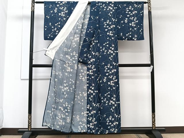 平和屋着物＊夏物　小紋　絽　枝花文　正絹　逸品　CABJ9772xi