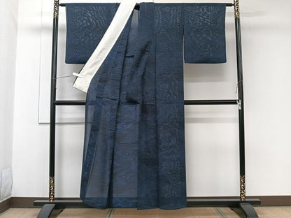 平和屋着物＊夏物　小紋　立波文　黒地　正絹　逸品　CABJ9783xi