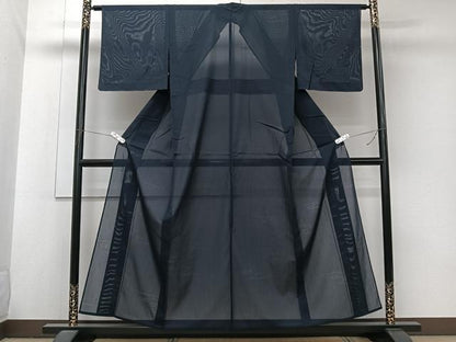 平和屋着物＊夏物　色無地　流水紋紗　濃藍色　正絹　逸品　未使用　CABJ9785xi