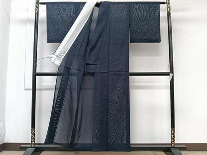 平和屋着物＊夏物　色無地　流水紋紗　濃藍色　正絹　逸品　未使用　CABJ9785xi