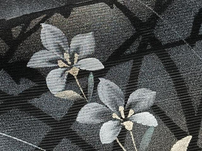 平和屋着物＊夏物　訪問着　絽　草花シルエット　黒地　金銀彩　正絹　逸品　CABJ9787xi