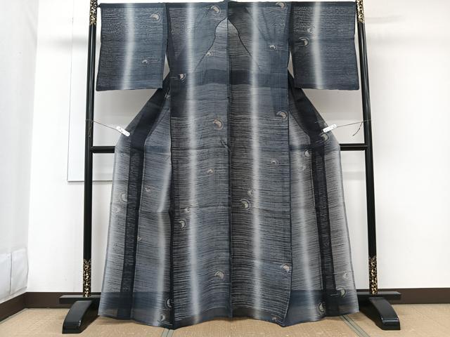 平和屋着物＊夏物　小紋　絽紬　月文様　暈し染め　正絹　逸品　CABJ9788xi