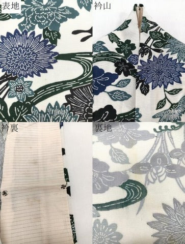 平和屋着物＊夏物　小紋　絽　型染め　流水花蝶文　正絹　逸品　CABJ9791xi