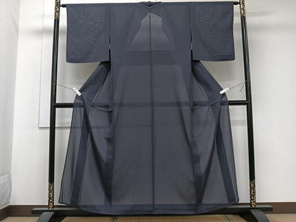 平和屋着物＊夏物　色無地　変わり絽　青褐色　正絹　逸品　CABJ9794xi