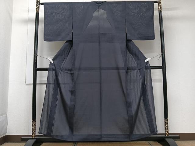 平和屋着物＊夏物　色無地　変わり絽　青褐色　正絹　逸品　CABJ9794xi