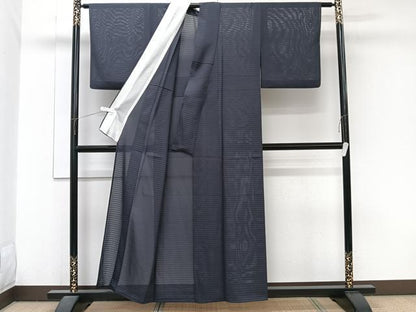 平和屋着物＊夏物　色無地　変わり絽　青褐色　正絹　逸品　CABJ9794xi