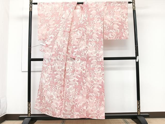 平和屋着物＊夏物　本場小千谷縮　草花文　麻　逸品　CABJ9798xi