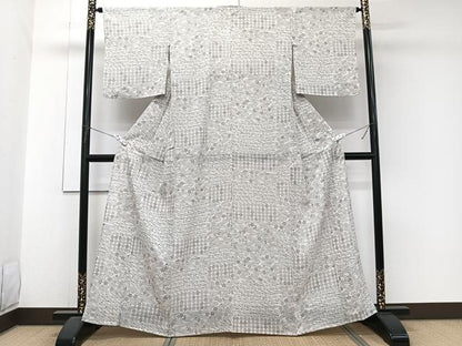 平和屋着物＊夏物　小紋　絽　流水草花文　正絹　逸品　CABJ9799xi