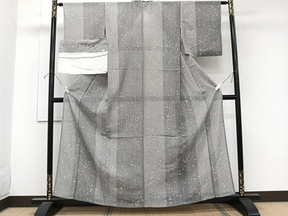 平和屋着物＊夏物　小紋　絽　東京染小紋　間道花文　反端付き　正絹　逸品　CABJ9800xi