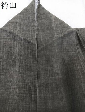 平和屋着物＊夏物　本場小千谷縮　海松色　麻　逸品　CABJ9803xi